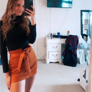 Orange Mini Pencil Skirt with Tie Front for Night Out